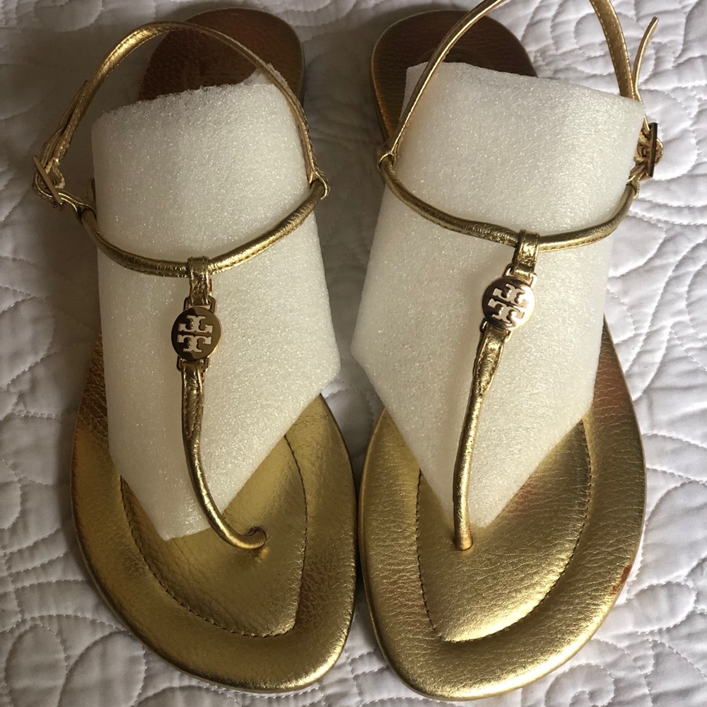 Tory Burch EUC Gold T-Sandals Size 10